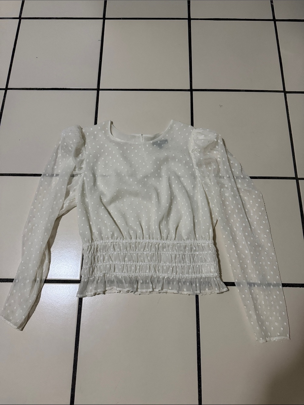 Express White Swiss Dot Peplum Blouse